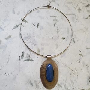 Artisan Blue Kyanite Gemstone Pendant Necklace - silver Tone - Blue